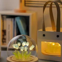 The Purple Tree White & Blue Tulip LED Glass Table Lamp image 3