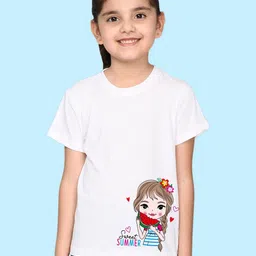 NUSYL Girls Graphic Printed Round Neck Short Sleeves Cotton T-shirt-picture-35