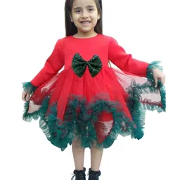 Divalicious Girls Colourblocked Bow Round Neck Cotton Net Fit & Flare Dress-image-36