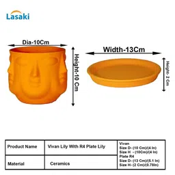 LASAKI Yellow Textured Ceramic Planter With Plate image 4