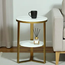 casacraft from pepperfry Bigard White Porcelain Top End Table With Gold Finish-picture-33