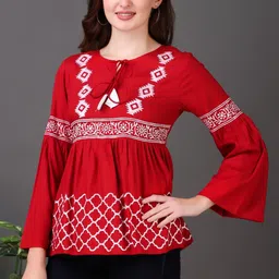 houseofcommon Casual Bell Sleeves Printed Women Red Top image 3