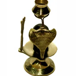 Navyaksh Gold Toned & Black Shivling With Lota Idol Brass Showpiece image 4