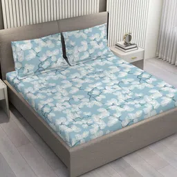 Layers Bloom Blue & White Floral Microfiber 110 GSM Queen Bedsheet Set-2.54 m x 2.24 m-picture-26
