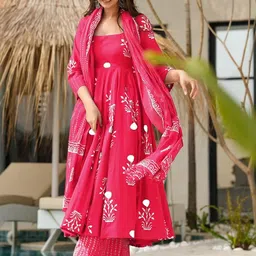 GoSriKi Ethnic Motifs Printed Square Neck Anarkali Kurta With Palazzos & Dupatta image 3