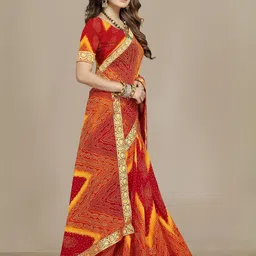 KANOODA Printed Zari Pure Georgette Bandhani Saree image 5