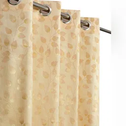GEET CREATIONS Cream-Coloured & Gold-Toned Floral Velvet Room Darkening Window Curtain image 3