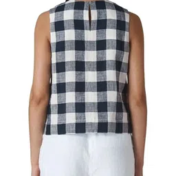 SIDDHO HUM Checked Jewel Neck Cotton Top image 3