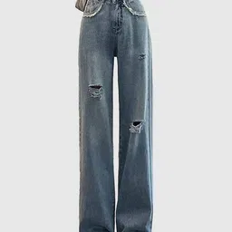 Outzidr Women Comfort Relaxed Fit Mid-Rise Highly Distressed Heavy Fade Jeans-picture-49
