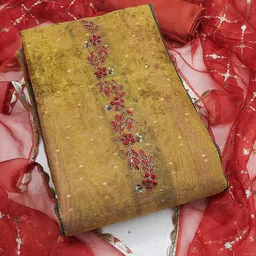 SAINOOR Floral Woven Design Beads and Stones Unstitched Dress Material-picture-10