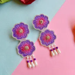 Sangria Gold-Plated Floral Beaded Boho Tasseled Bridal Jewellery Set image 4