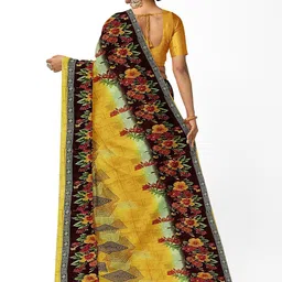 KALINI Yellow & Black Floral Pure Georgette Fusion Dharmavaram Saree image 4