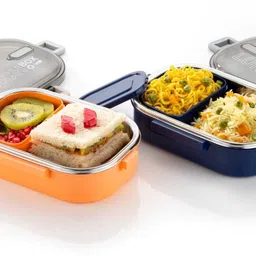 trendingkitchen Steel Lunch Box For Kids , Lunch Box used to school,college and office 2 Containers Lunch Box image 2