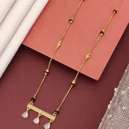 ABDESIGNS Gold-Plated American Diamond Studded and Beaded Mangalsutra image 3