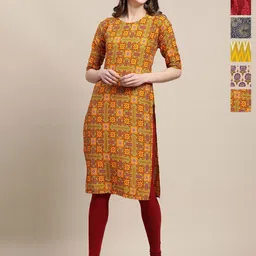 7Threads Pack of 6 Women Ethnic Motifs Printed Thread Work Floral Crepe Kurta-picture-14