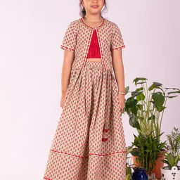 VASTRAMAY Girls Printed Cotton Ready to Wear Lehenga & Choli With Jacket-picture-19
