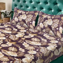 KLOTTHE Green & Brown Printed 300 TC Double Bedsheet With 2 Pillow Covers- 2.7 m x 2.5 m image 4