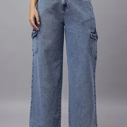 The Roadster Lifestyle Co Straight Fit High-Rise Clean Look Cotton Denim Cargo Jeans-image-65