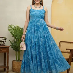 LIPS CROWN Women Printed Georgette Maxi Dress-image-12