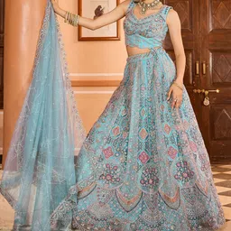 panchhi Embellished Sequinned Semi-Stitched Lehenga & Unstitched Blouse With Dupatta image 5
