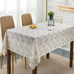 LooMantha Beige & White Floral Printed Cotton 6-Seater Rectangle Table Cover image 1