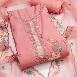 SHADOW & SAINING Embroidered Pure Cotton Semi-Stitched Dress Material-picture-25