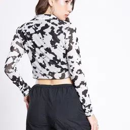 glitchez Abstract Printed Shirt Style Crop Top image 4