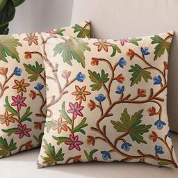 Aura White & Green 2 Pieces Floral Square Cushion Covers-picture-49