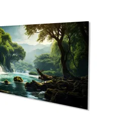 nestroots Canvas Framed Enchanted Forest Waterfall Pink Serenity Wall Painting(18X36 Inch) image 4