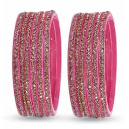 TRIOXY Set Of 12 Gold-Plated & Pink Glass Zircon Bangle image 3