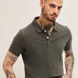 THE BEAR HOUSE Men Solid Polo Collar Cotton T-shirt-picture-41
