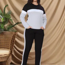 Moda Rapido Striped Round Neck T-Shirt With Trousers Co-Ords Set-image-2
