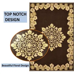 Furnishing Hut Brown Floral 6-Seater Table Cover with Zari details image 2