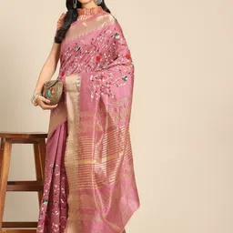 DIVASTRI Floral Embroidered Silk Cotton Designer Banarasi Saree-picture-40