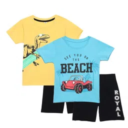 YK Boys Selection Of 2 Printed Pure Cotton T-shirt With Shorts image 1