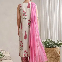 V.S.Creation Floral Printed V-Neck Sleeveless Straight Kurta With Trousers & Dupatta image 5