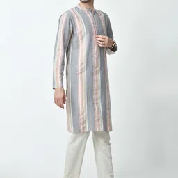 OTIRA Men Striped Thread Work Kurta image 2