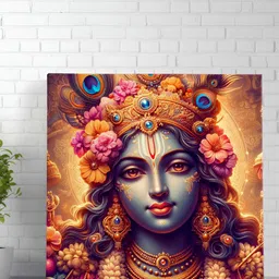 Myntra Elegant Homes Gold-Toned & Grey Lord Krishna Canvas Wall Art image 3