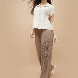 CODE by Lifestyle Women Floral Embroidered Mid-Rise Regular Fit Trousers-image-79