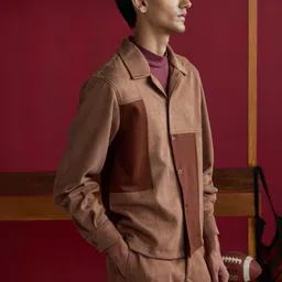 Muvazo Men Colourblocked Suede Fashion with Patchwork Jacket image 2