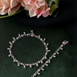 Anouk Pair of 1 Silver-Plated Artificial Beads Anklets-picture-26