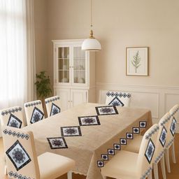 Stylista Geometric Printed 8-Seater Dining Table Cover Set with Chair Covers-picture-37