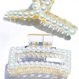 Watch junction Women Set Of 2 Embellished Pearls Claw Clip-picture-38