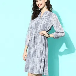 Varanga Print Puff Sleeve Georgette A-Line Dress image 4