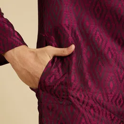 Manyavar Mandarin Collar Geometric Woven Design Straight Kurta with Trouser image 2