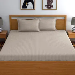 WEAVE AND DECOR Beige Striped 300 TC Bedsheet with 2 Pillow Covers-picture-43