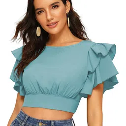 DHRUVIL IMPEX Solid Flared Sleeves Crop Top-picture-40
