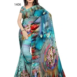 SHIVAM FABRICS Floral Poly Georgette Saree image 1