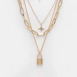 Scintillare By Sukkhi Gold-Plated Layered Lock Pendant Necklace image 5