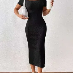 Western Darji Slit Cotton Bodycon Midi Dress-image-63
